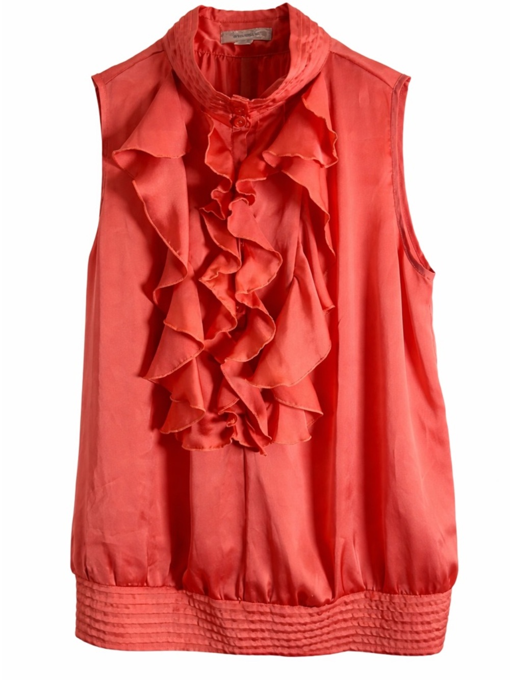 Dressbarn Women’s 1X Coral Ruffle Blouse Sleeveless High Neck Keyhole